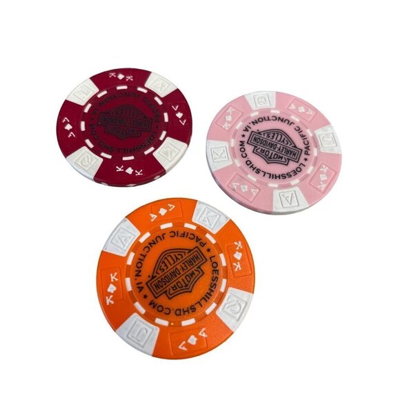 Harley Davidson Poker Chips Dealer Lot of 3 Loess Hills Pacific Junction IA - Picture 2 of 2